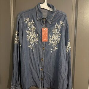 Floral Embroidered Denim Shirt